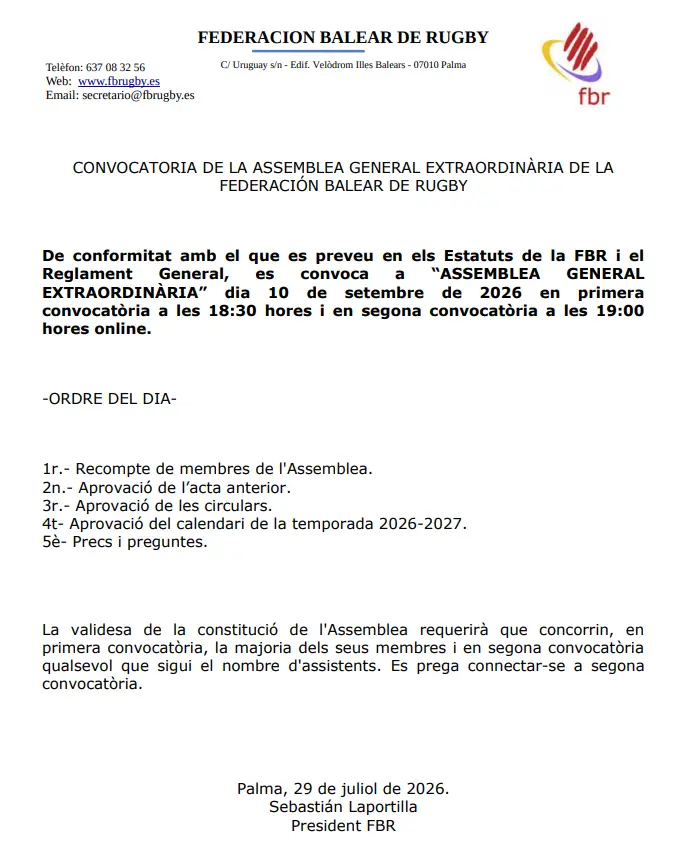 NOTICIA SUPER IMPORTANTE PARA LOS AMANTES DEL RUGBY!!! Asamblea General Extraordinaria !!!