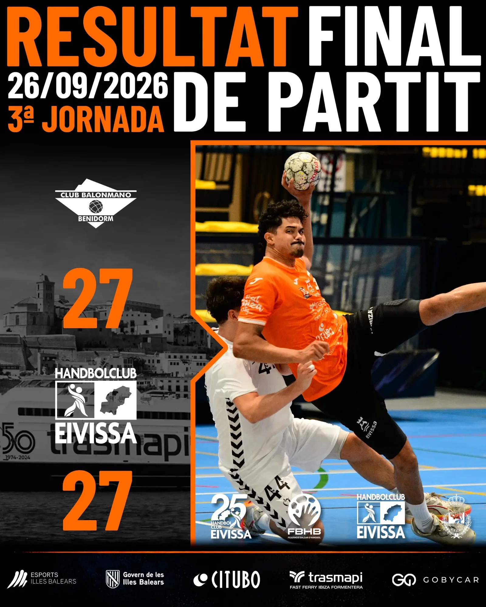 ¡Rozando la machada! Un combativo HC Eivissa frena al Benidorm en un duelo lleno de tensión (27-27)