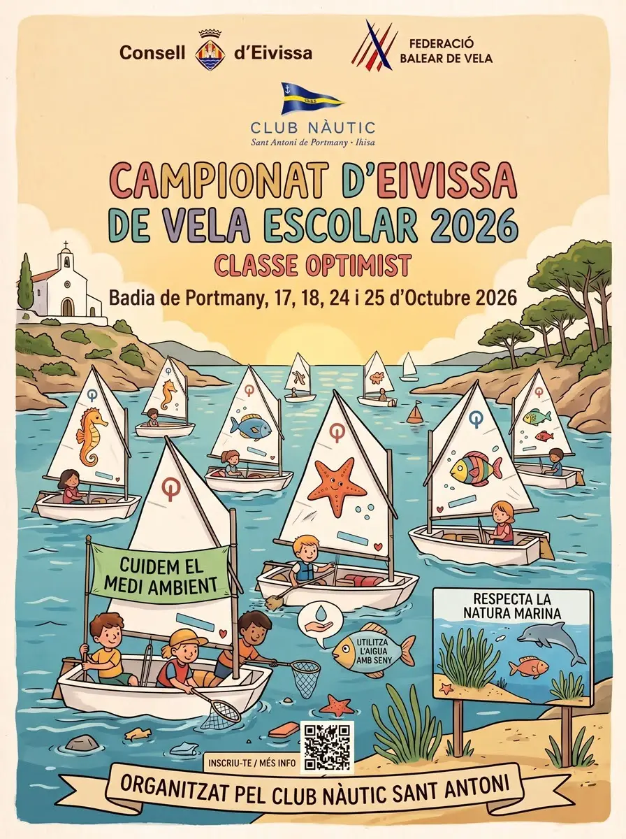 Reparto de trofeos en el Campeonato de Ibiza de Vela Escolar para la clase Optimist, celebrado en Sant Antoni