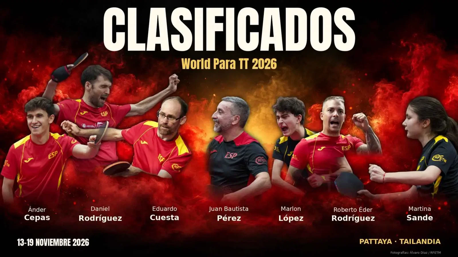 Siete españoles se clasifican para el Campeonato del Mundo Para 2026 de Pattaya